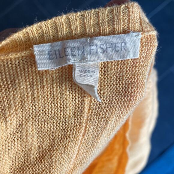 Eileen Fisher women’s tangerine peach linen blend shark bite 3/4 sleeve sweater - Picture 3 of 7